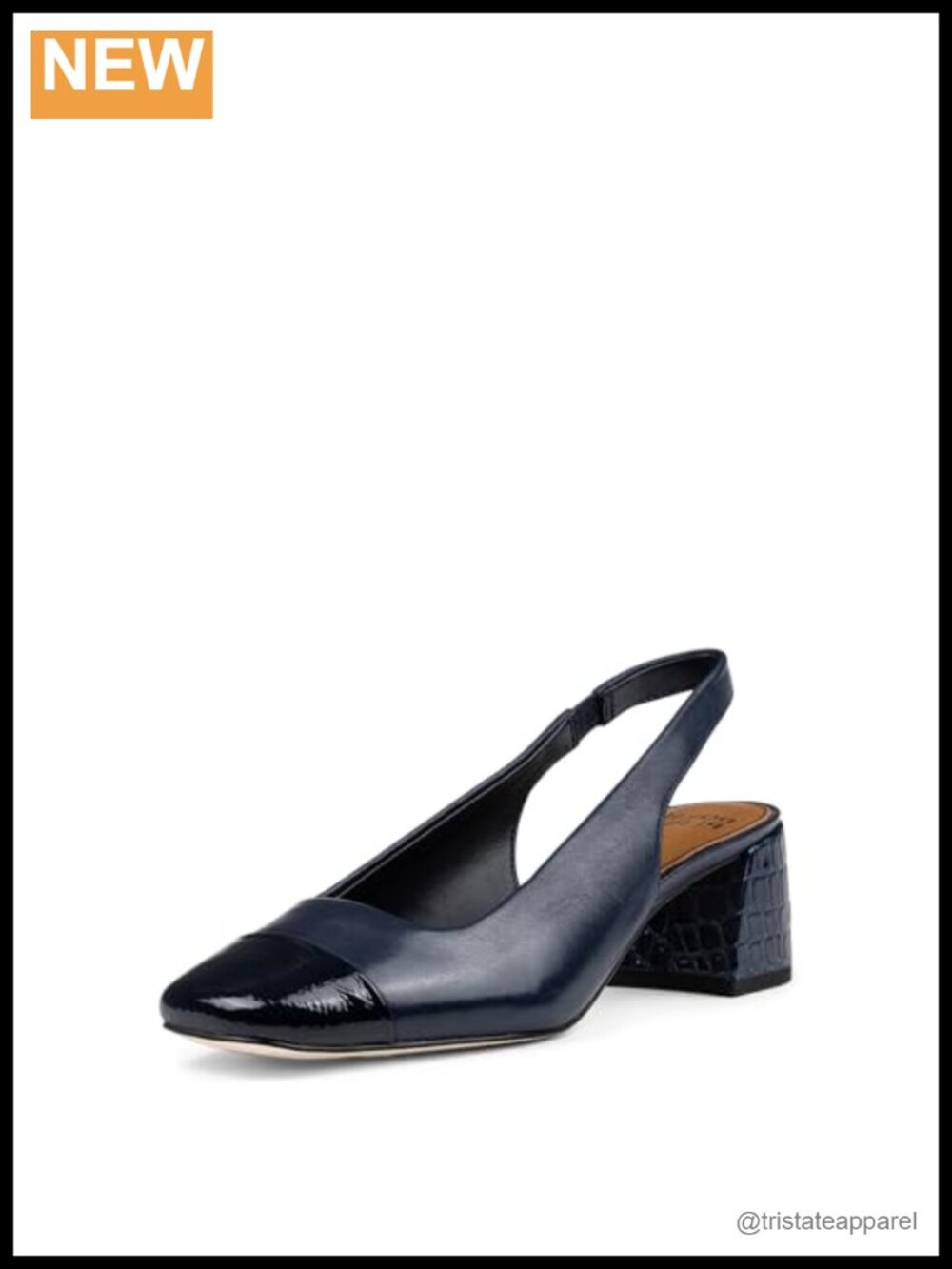 Nappa Leather Slingback Pumps Pointed Toe Memory Foam Block Heel Formal